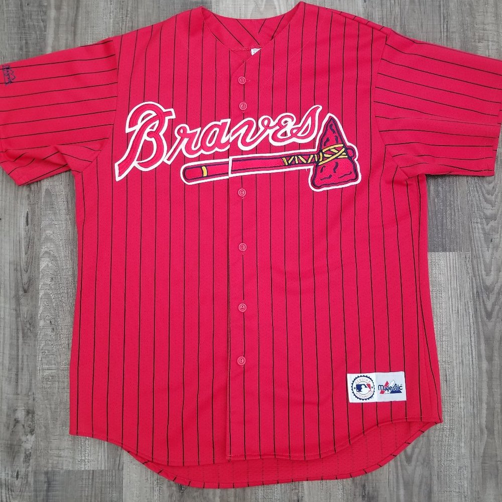 Atlanta Braves Pin Stripe Vintage Majestic Baseball Jersey
